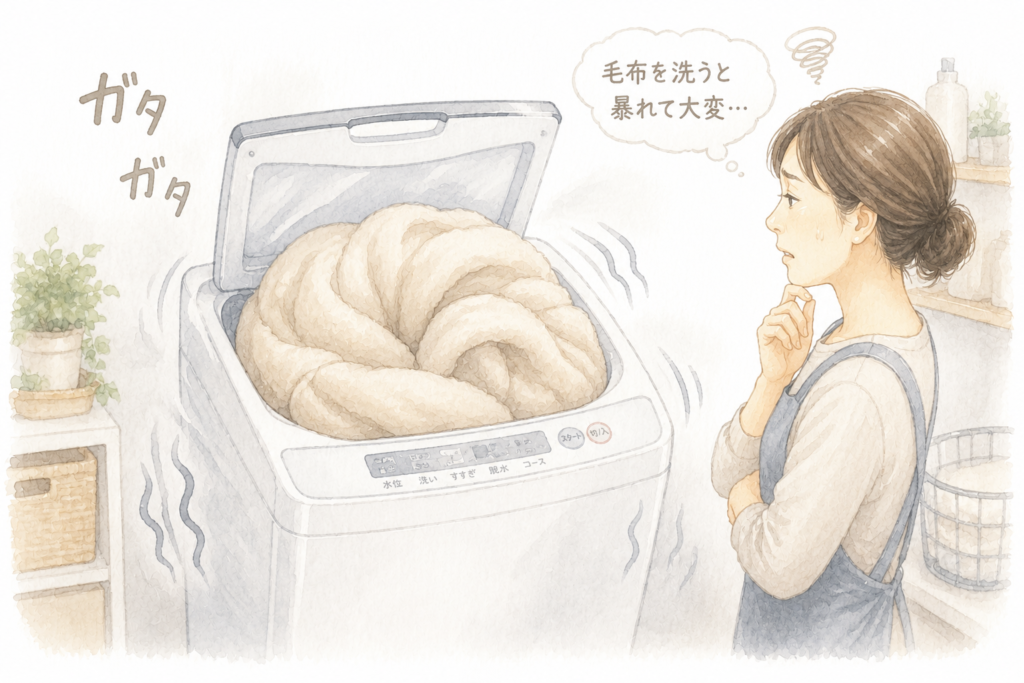 ドラム式洗濯機で毛布を洗うイメージ