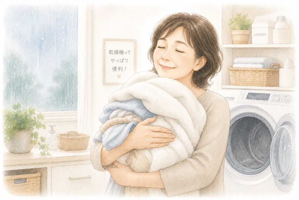 洗濯のストレスから解放され穏やかに過ごす女性のイメージ